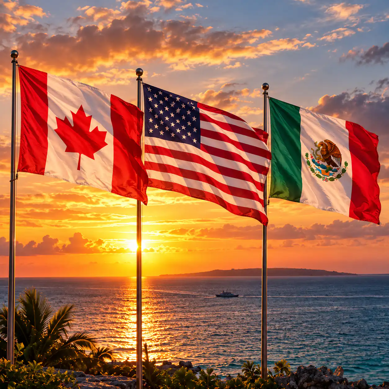 Flags representing international patients from the United States, Canada, and Mexico